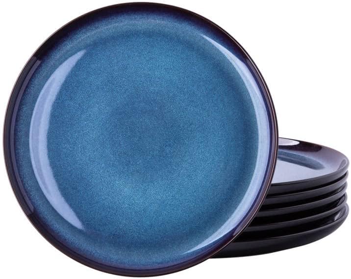 Ceramic Plate Set of 6,8.5 Inch Reactive Glaze Salad Plates | Modern Shape Dinnerware Dishes Set for Kitchen,Microwave &Dishwasher&Oven Safe