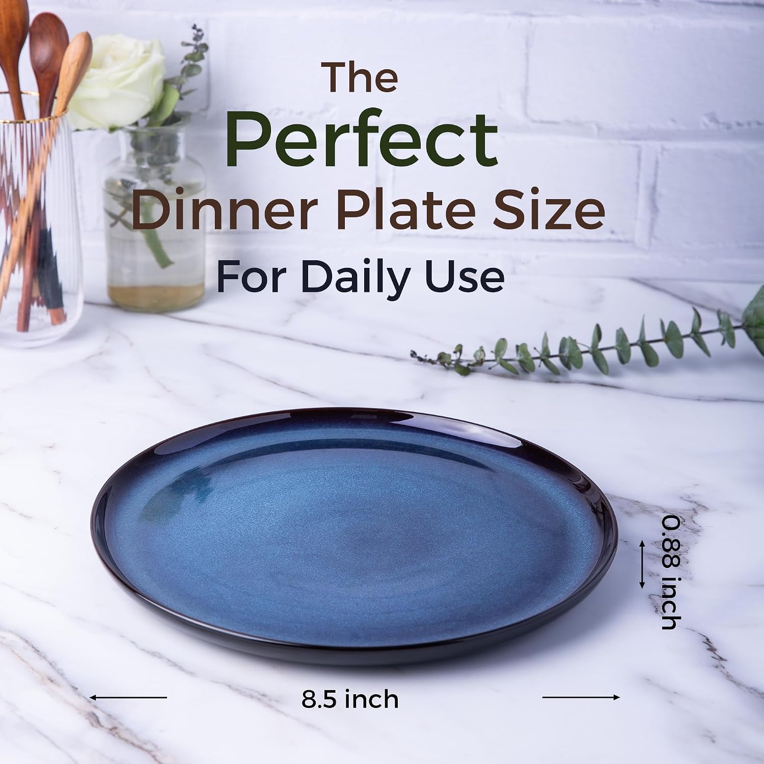 Ceramic Plate Set of 6,8.5 Inch Reactive Glaze Salad Plates | Modern Shape Dinnerware Dishes Set for Kitchen,Microwave &Dishwasher&Oven Safe