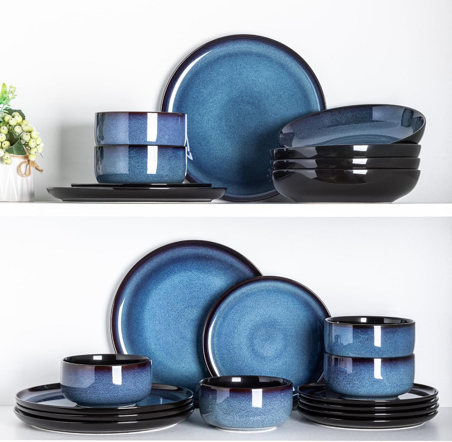 Ceramic Plate Set of 6,8.5 Inch Reactive Glaze Salad Plates | Modern Shape Dinnerware Dishes Set for Kitchen,Microwave &Dishwasher&Oven Safe