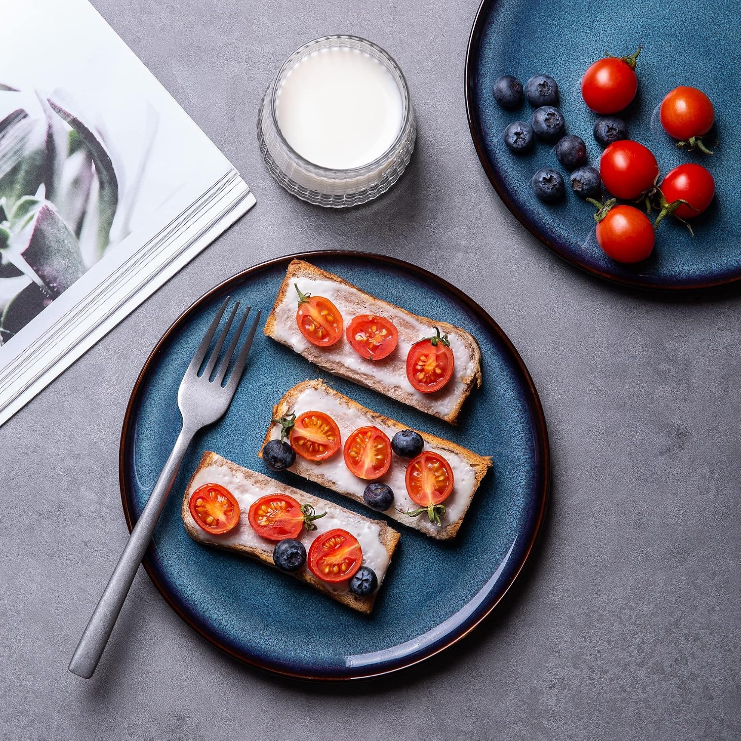 Ceramic Plate Set of 6,8.5 Inch Reactive Glaze Salad Plates | Modern Shape Dinnerware Dishes Set for Kitchen,Microwave &Dishwasher&Oven Safe