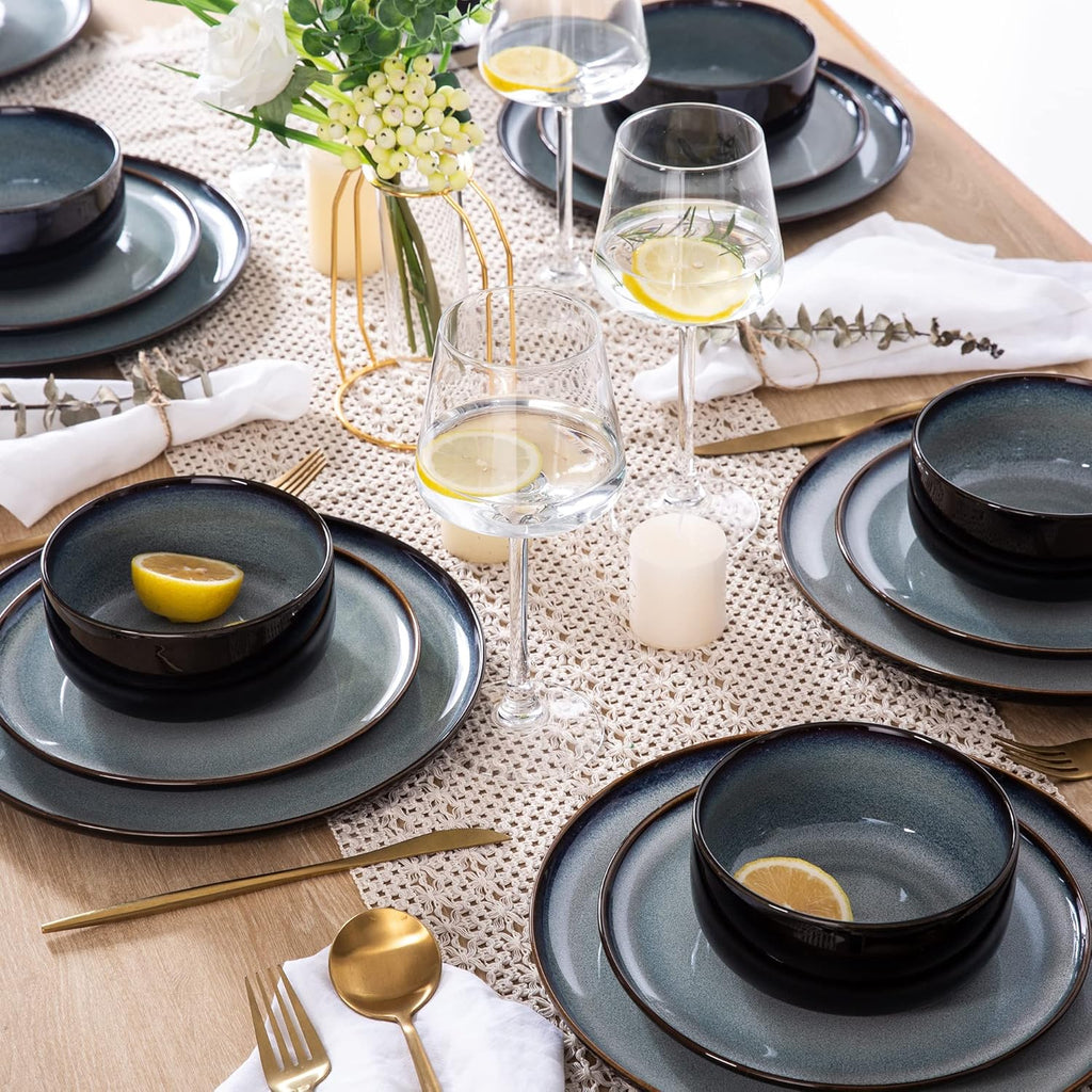 Ceramic Plate Set of 6,8.5 Inch Reactive Glaze Salad Plates | Modern Shape Dinnerware Dishes Set for Kitchen,Microwave &Dishwasher&Oven Safe
