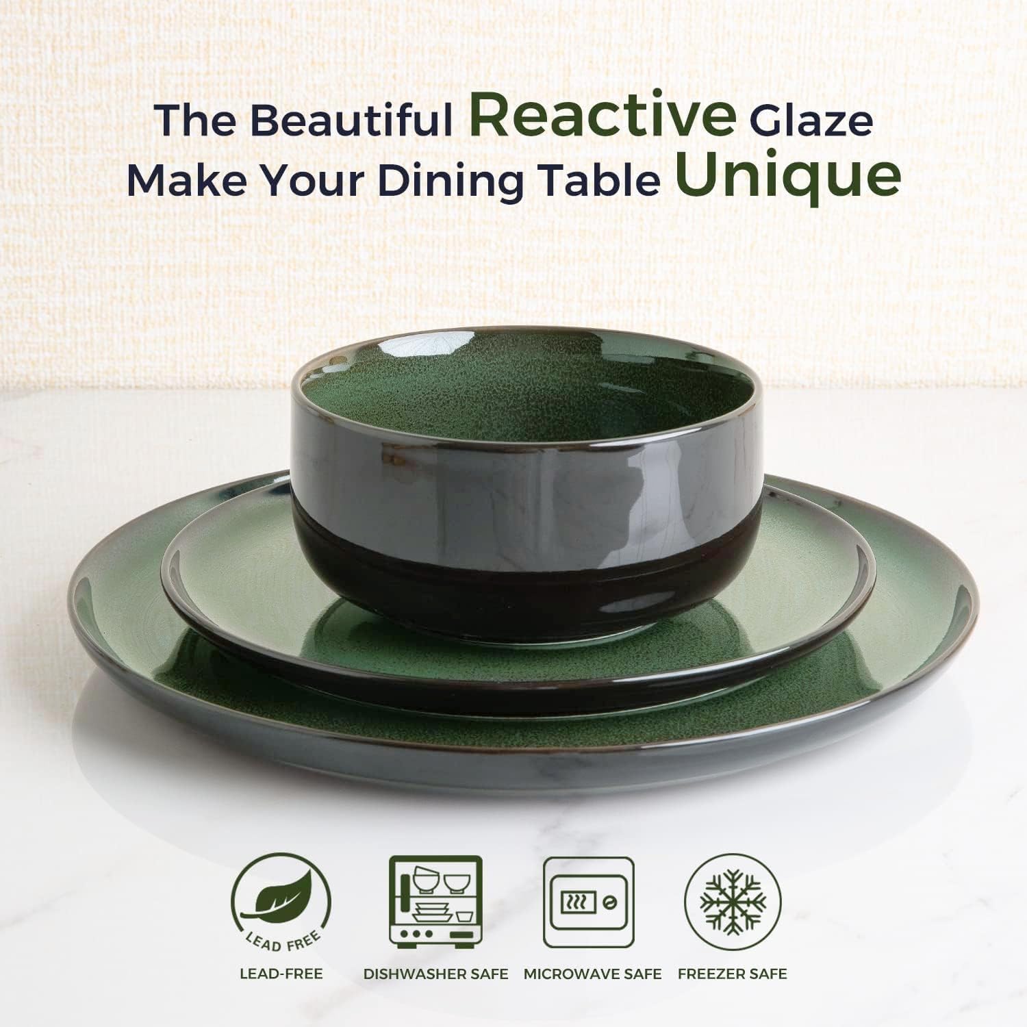 Ceramic Plate Set of 6,8.5 Inch Reactive Glaze Salad Plates | Modern Shape Dinnerware Dishes Set for Kitchen,Microwave &Dishwasher&Oven Safe