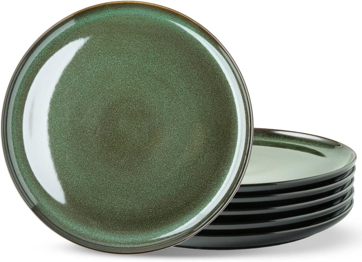 Ceramic Plate Set of 6,8.5 Inch Reactive Glaze Salad Plates | Modern Shape Dinnerware Dishes Set for Kitchen,Microwave &Dishwasher&Oven Safe