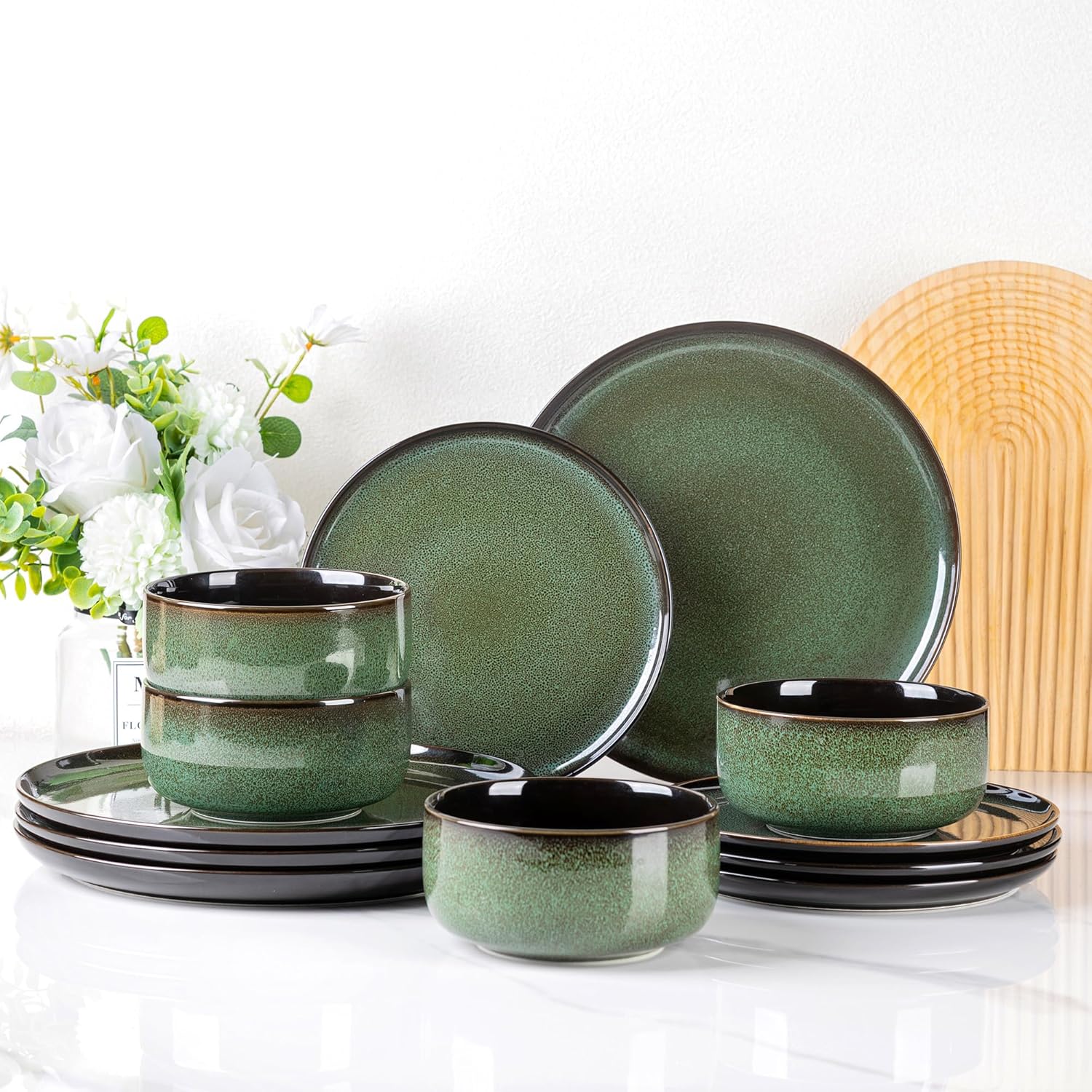 Ceramic Plate Set of 6,8.5 Inch Reactive Glaze Salad Plates | Modern Shape Dinnerware Dishes Set for Kitchen,Microwave &Dishwasher&Oven Safe