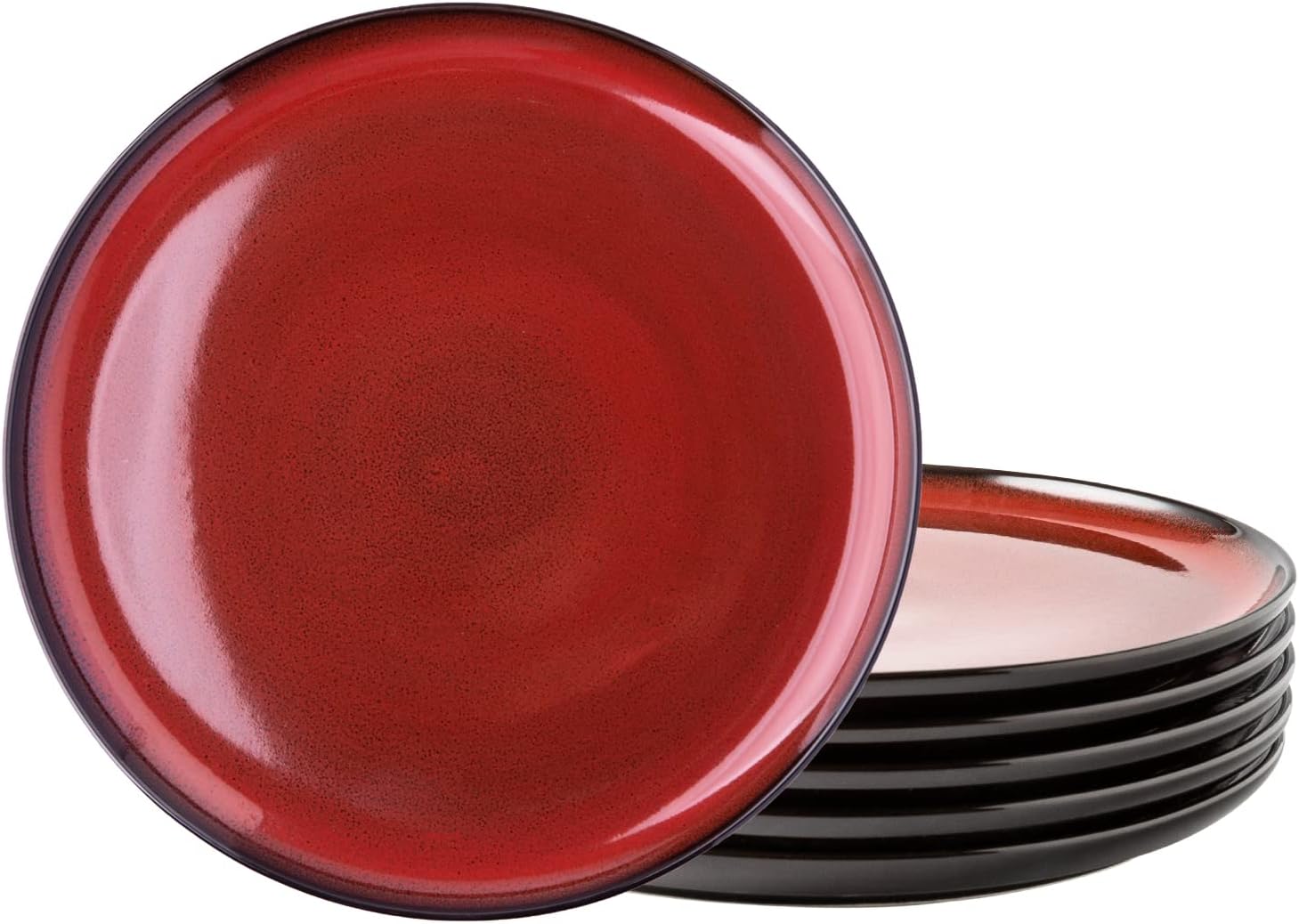 Ceramic Plate Set of 6,8.5 Inch Reactive Glaze Salad Plates | Modern Shape Dinnerware Dishes Set for Kitchen,Microwave &Dishwasher&Oven Safe