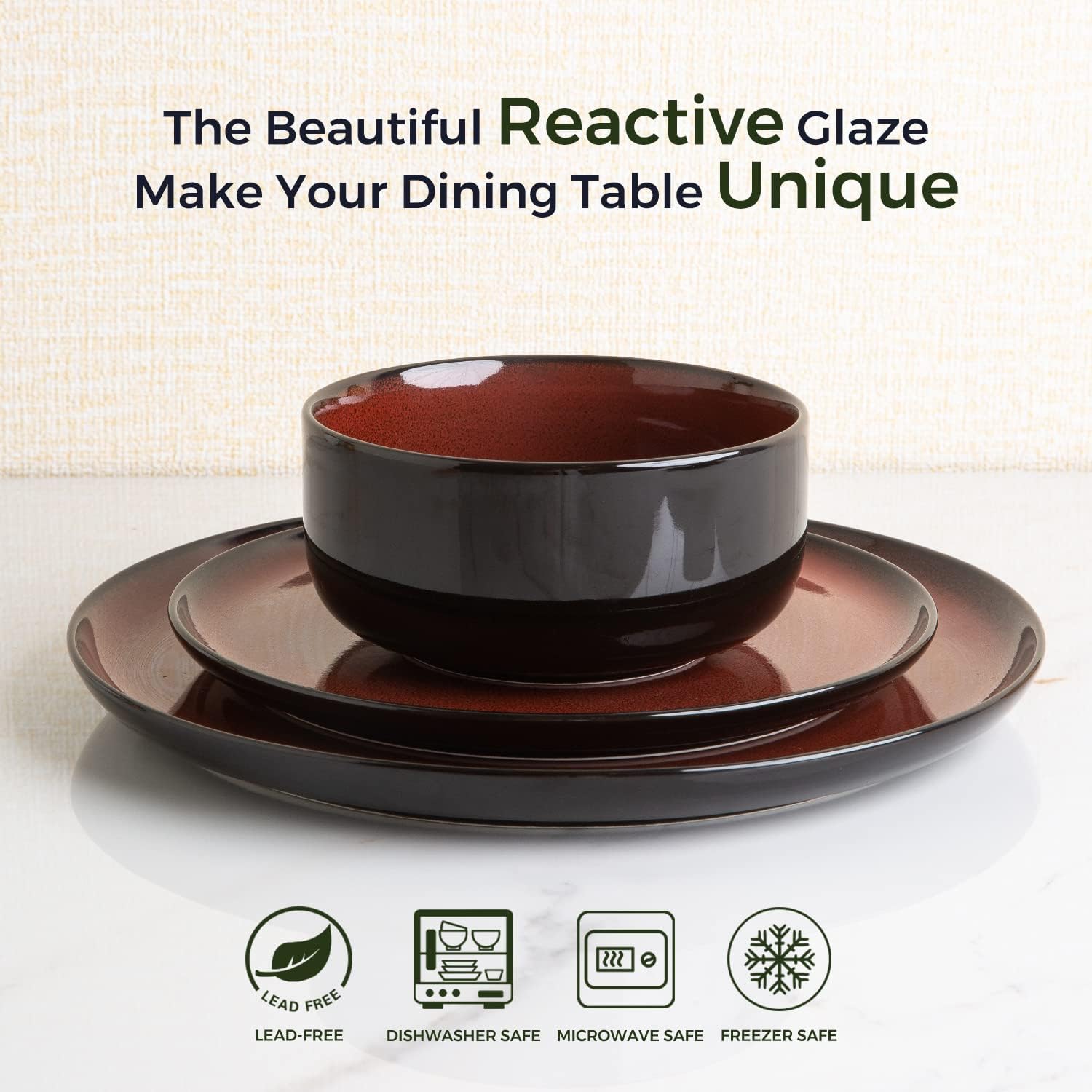 Ceramic Plate Set of 6,8.5 Inch Reactive Glaze Salad Plates | Modern Shape Dinnerware Dishes Set for Kitchen,Microwave &Dishwasher&Oven Safe