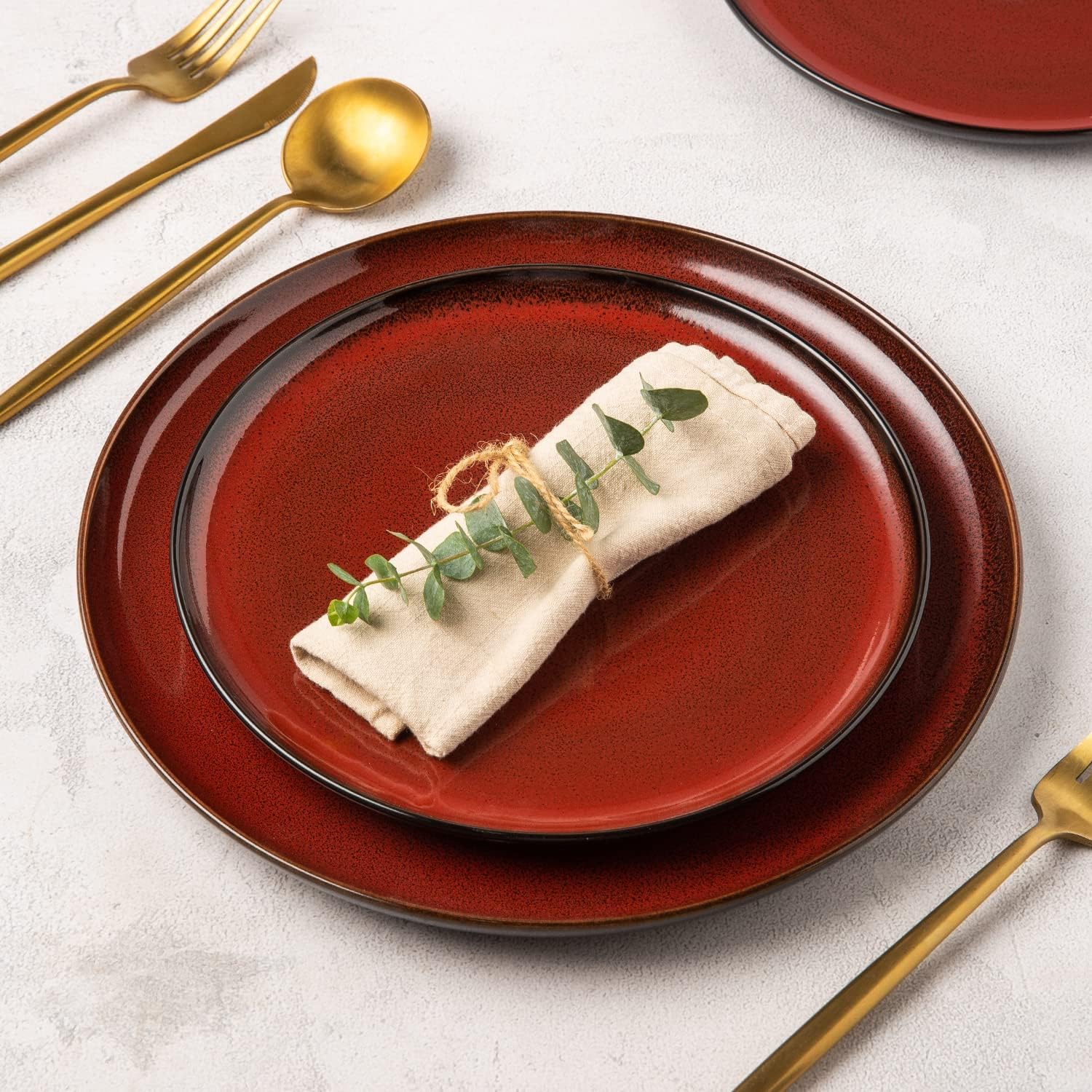 Ceramic Plate Set of 6,8.5 Inch Reactive Glaze Salad Plates | Modern Shape Dinnerware Dishes Set for Kitchen,Microwave &Dishwasher&Oven Safe