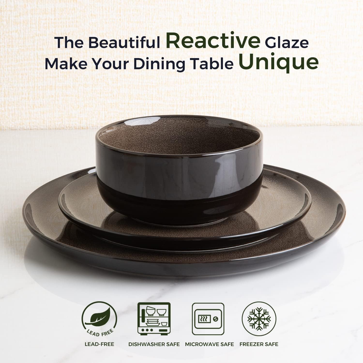 Ceramic Plate Set of 6,8.5 Inch Reactive Glaze Salad Plates | Modern Shape Dinnerware Dishes Set for Kitchen,Microwave &Dishwasher&Oven Safe