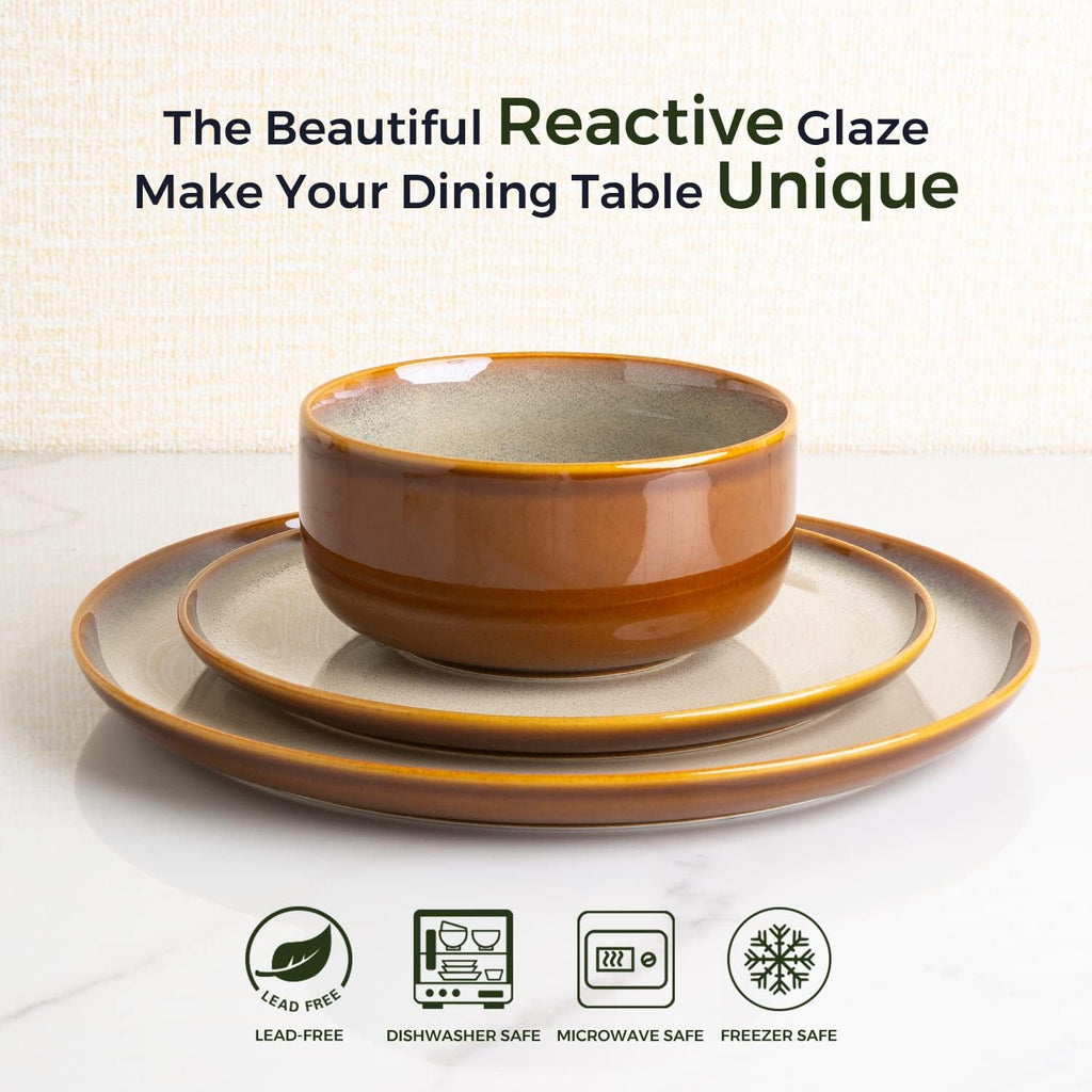 Ceramic Plate Set of 6,8.5 Inch Reactive Glaze Salad Plates | Modern Shape Dinnerware Dishes Set for Kitchen,Microwave &Dishwasher&Oven Safe