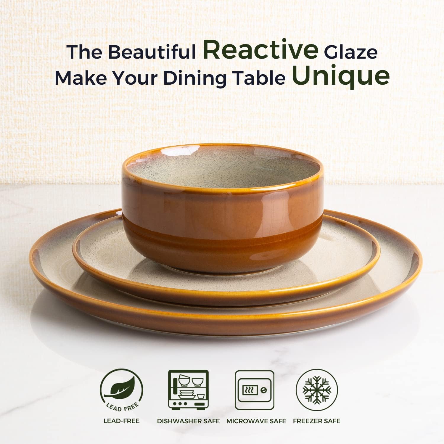 Ceramic Plate Set of 6,8.5 Inch Reactive Glaze Salad Plates | Modern Shape Dinnerware Dishes Set for Kitchen,Microwave &Dishwasher&Oven Safe