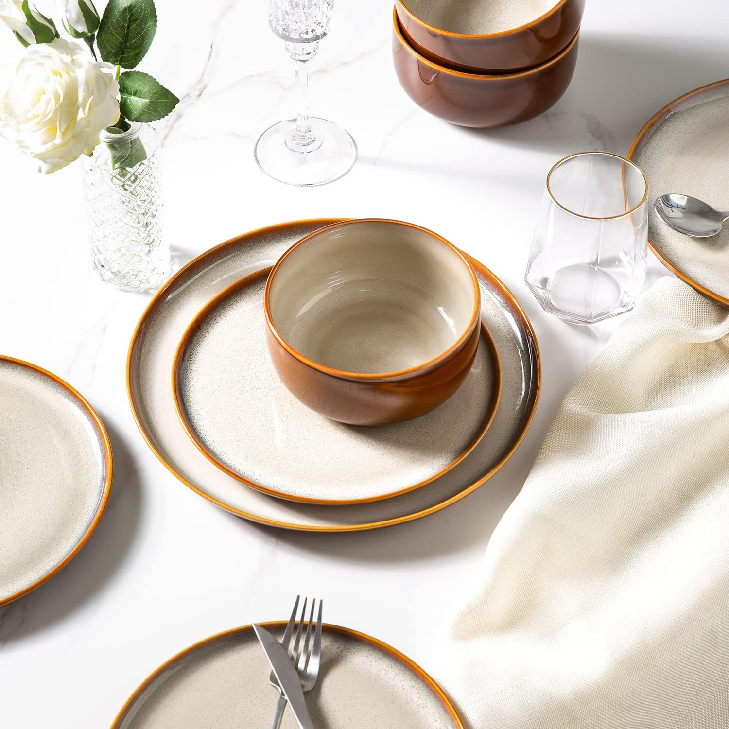 Ceramic Plate Set of 6,8.5 Inch Reactive Glaze Salad Plates | Modern Shape Dinnerware Dishes Set for Kitchen,Microwave &Dishwasher&Oven Safe