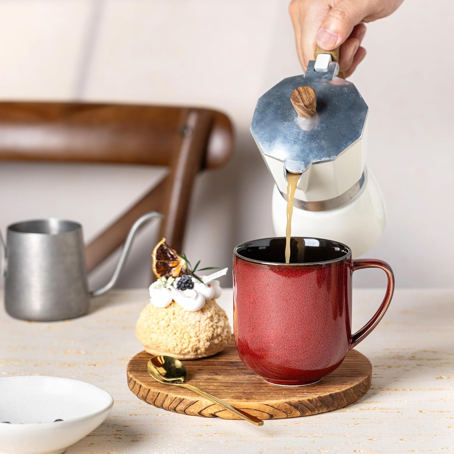 Ceramic Coffee Mugs Set of 6,12oz Handmade Coffee Mugs Set | Large Handle for Cappuccino/Latte/Tea/Hot Cocoa,Oven &Dishwasher & Microwave Safe