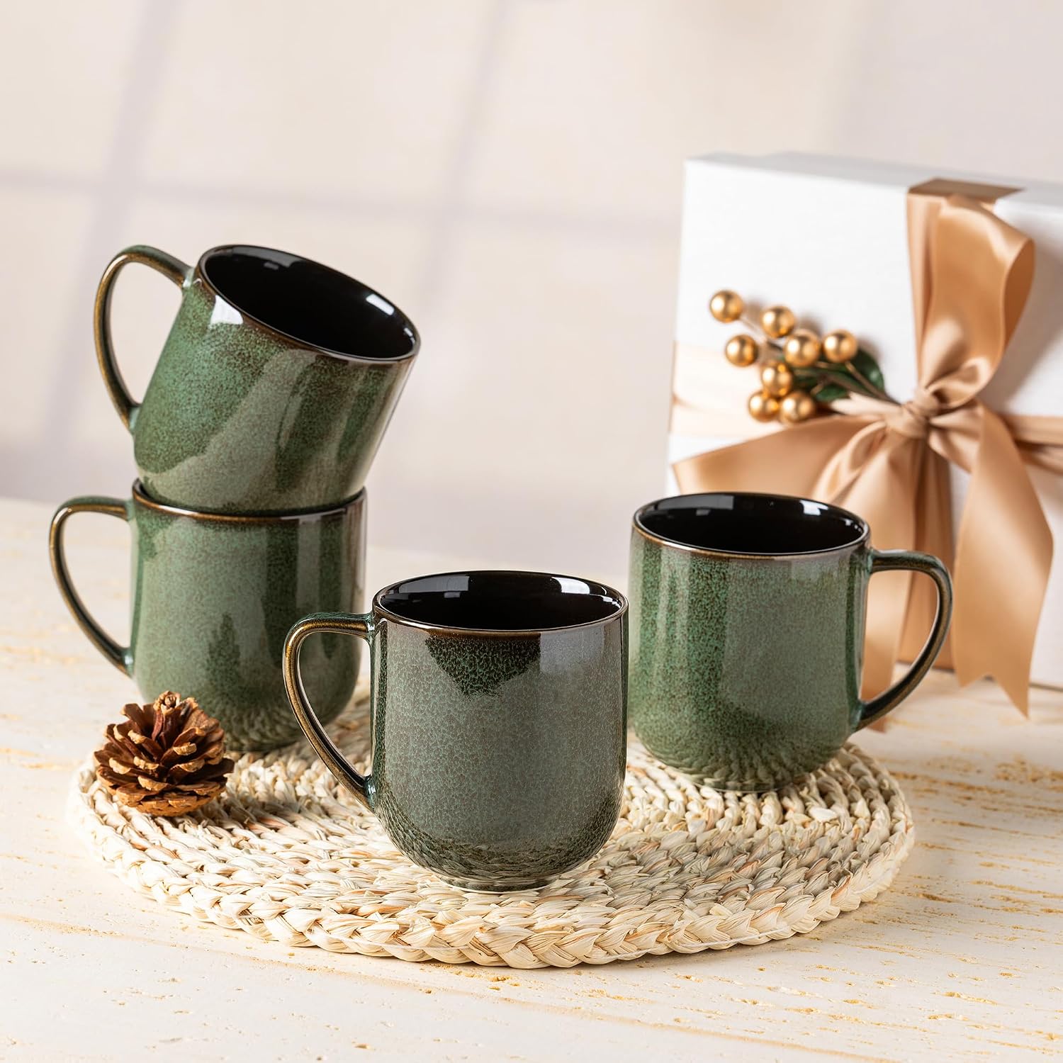 Ceramic Coffee Mugs Set of 6,12oz Handmade Coffee Mugs Set | Large Handle for Cappuccino/Latte/Tea/Hot Cocoa,Oven &Dishwasher & Microwave Safe