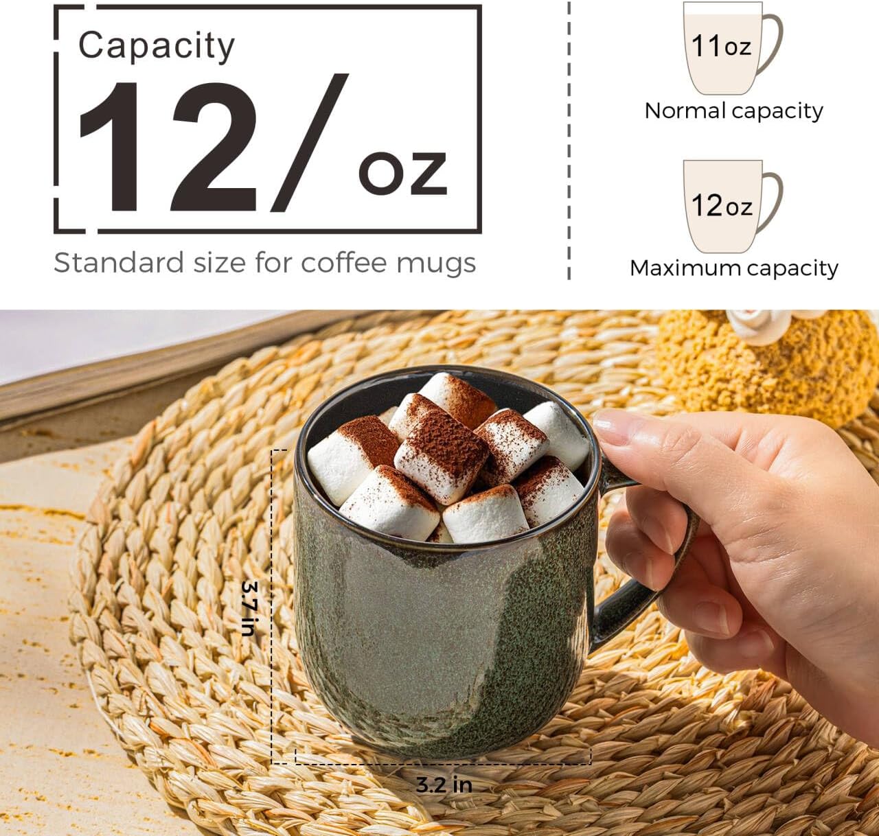 Ceramic Coffee Mugs Set of 6,12oz Handmade Coffee Mugs Set | Large Handle for Cappuccino/Latte/Tea/Hot Cocoa,Oven &Dishwasher & Microwave Safe