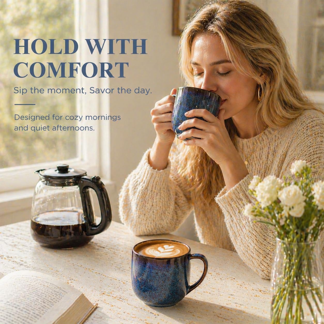 Ceramic Coffee Mugs Set of 6,12oz Handmade Coffee Mugs Set | Large Handle for Cappuccino/Latte/Tea/Hot Cocoa,Oven &Dishwasher & Microwave Safe