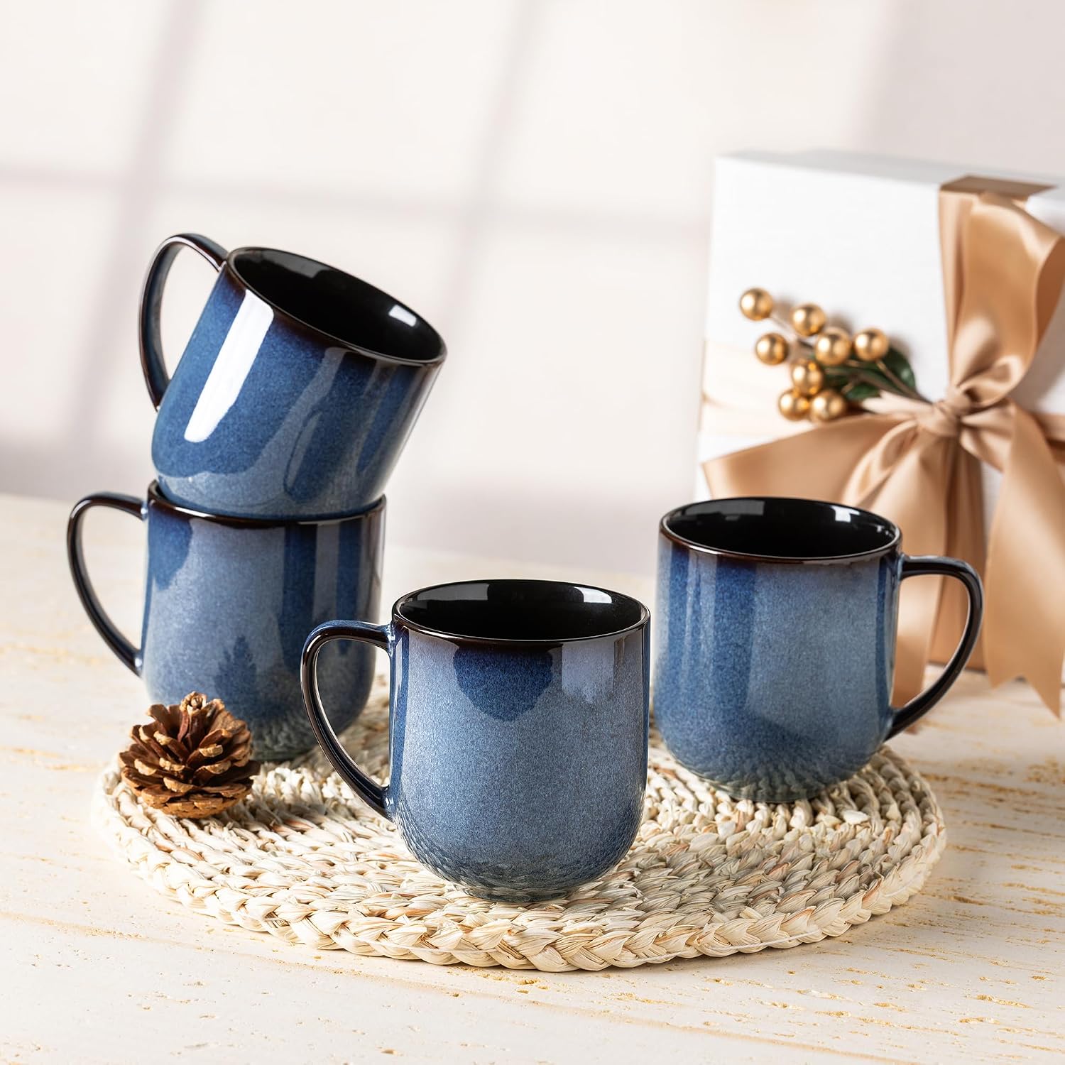 Ceramic Coffee Mugs Set of 6,12oz Handmade Coffee Mugs Set | Large Handle for Cappuccino/Latte/Tea/Hot Cocoa,Oven &Dishwasher & Microwave Safe