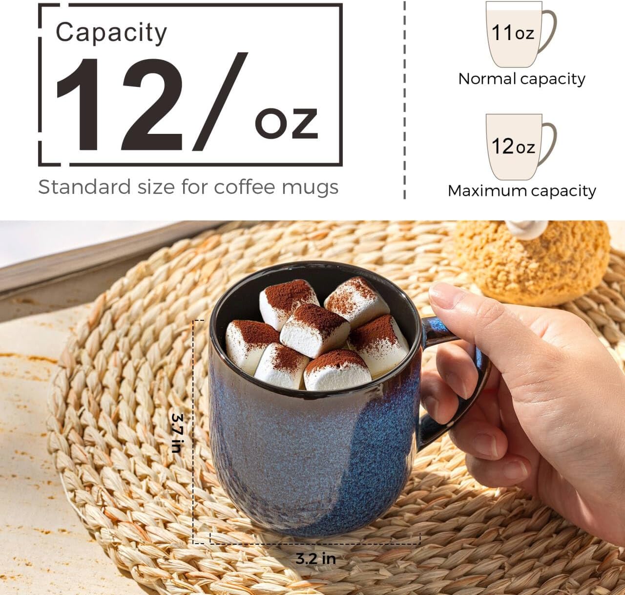 Ceramic Coffee Mugs Set of 6,12oz Handmade Coffee Mugs Set | Large Handle for Cappuccino/Latte/Tea/Hot Cocoa,Oven &Dishwasher & Microwave Safe