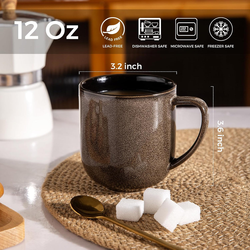 Ceramic Coffee Mugs Set of 6,12oz Handmade Coffee Mugs Set | Large Handle for Cappuccino/Latte/Tea/Hot Cocoa,Oven &Dishwasher & Microwave Safe