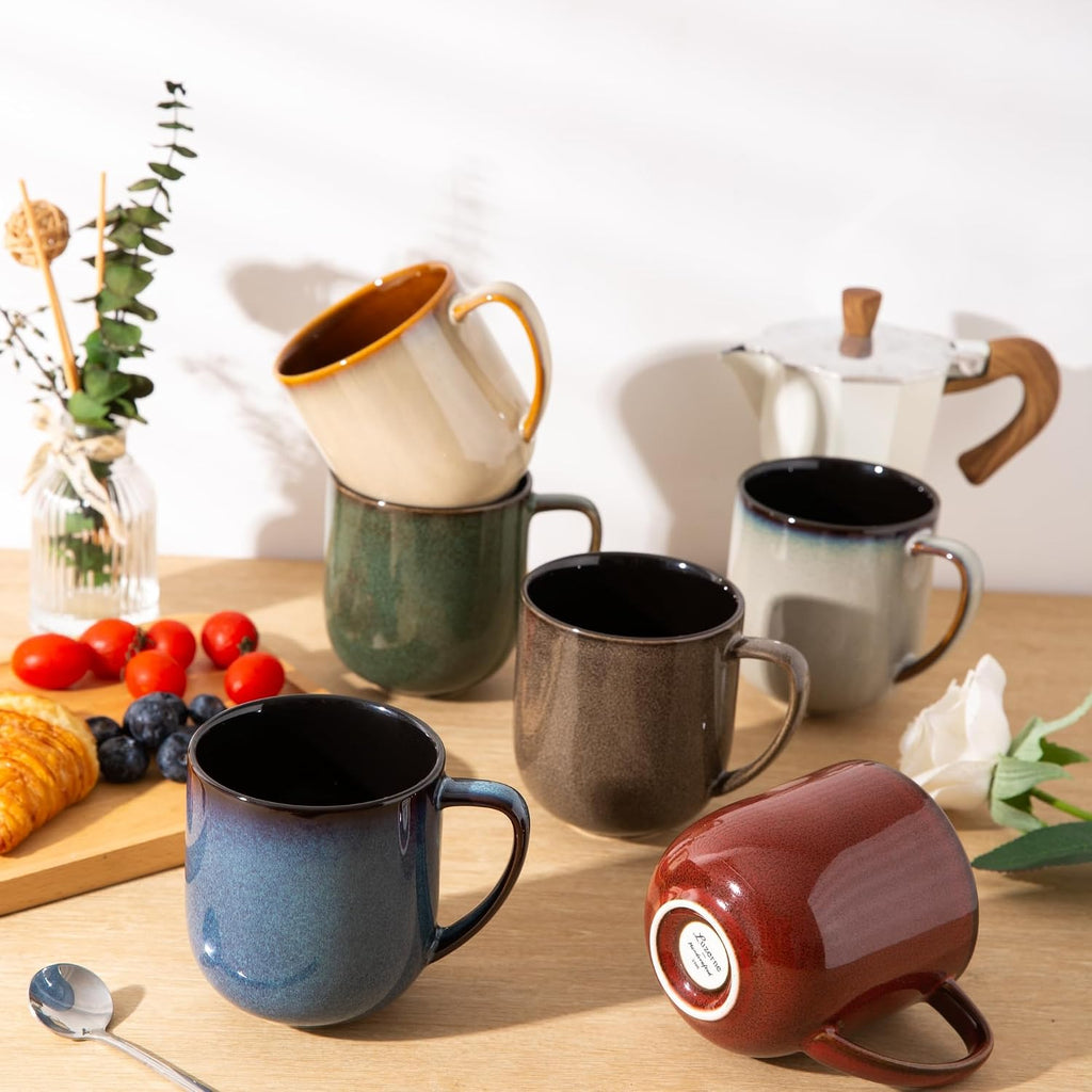 Ceramic Coffee Mugs Set of 6,12oz Handmade Coffee Mugs Set | Large Handle for Cappuccino/Latte/Tea/Hot Cocoa,Oven &Dishwasher & Microwave Safe