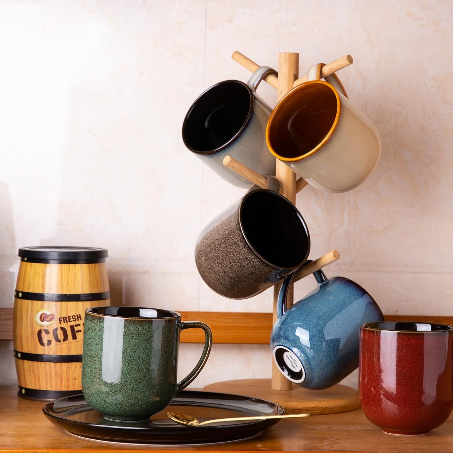 Ceramic Coffee Mugs Set of 6,12oz Handmade Coffee Mugs Set | Large Handle for Cappuccino/Latte/Tea/Hot Cocoa,Oven &Dishwasher & Microwave Safe