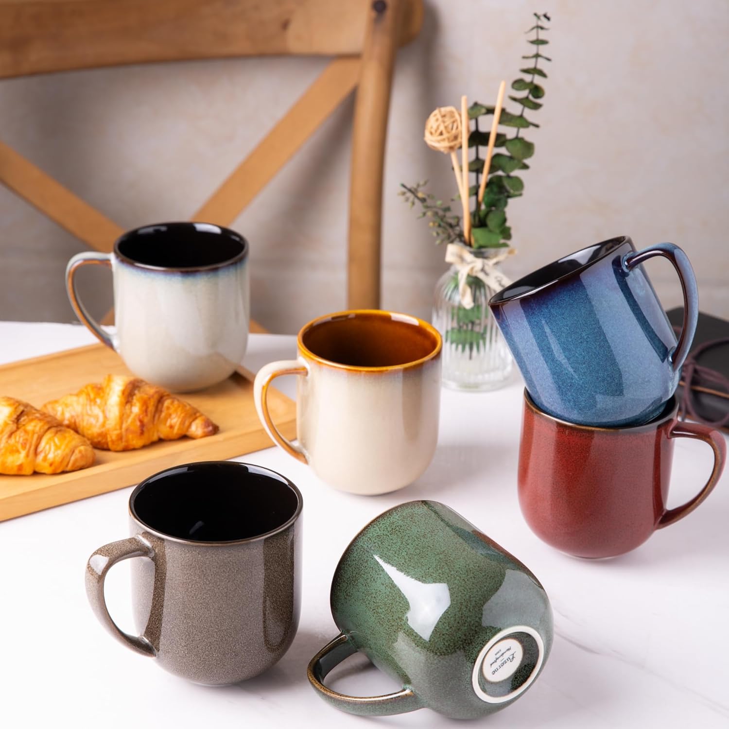 Ceramic Coffee Mugs Set of 6,12oz Handmade Coffee Mugs Set | Large Handle for Cappuccino/Latte/Tea/Hot Cocoa,Oven &Dishwasher & Microwave Safe