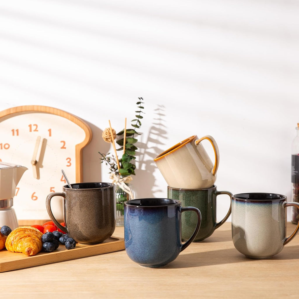 Ceramic Coffee Mugs Set of 6,12oz Handmade Coffee Mugs Set | Large Handle for Cappuccino/Latte/Tea/Hot Cocoa,Oven &Dishwasher & Microwave Safe