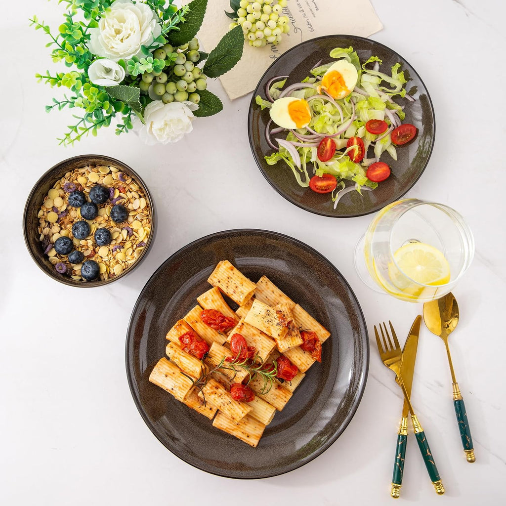 Ceramic Dinnerware Sets for 4,12Pcs Stoneware Plates and Bowls Set | Handmade Reactive Glaze Ceramic Dishes Set,Oven & Microwave,Dishwasher Safe