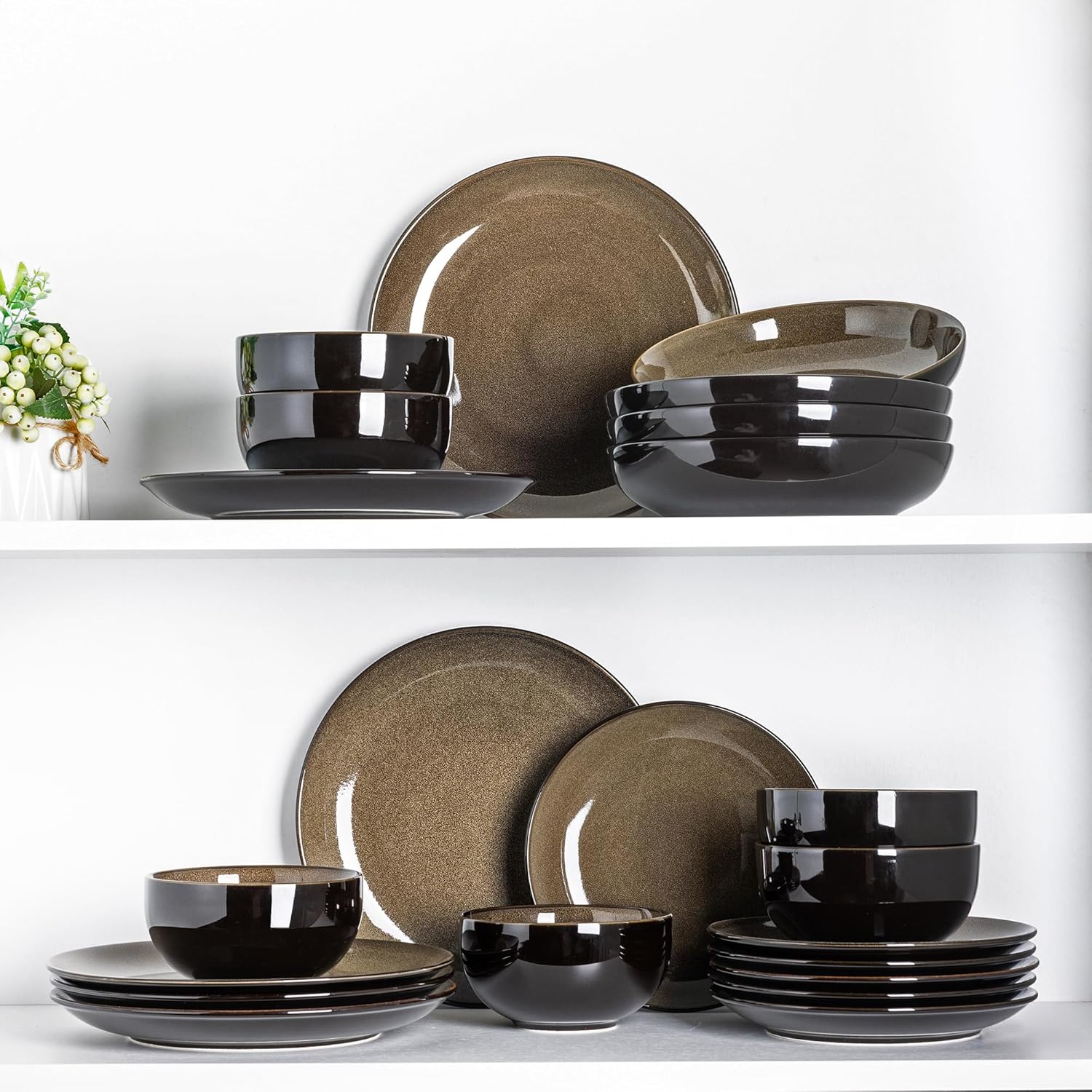 Ceramic Dinnerware Sets for 4,12Pcs Stoneware Plates and Bowls Set | Handmade Reactive Glaze Ceramic Dishes Set,Oven & Microwave,Dishwasher Safe