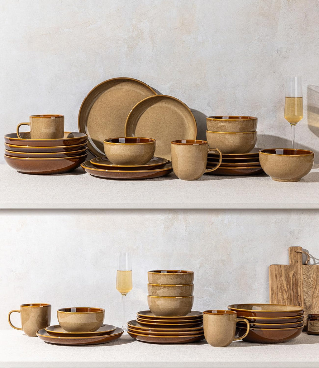 Ceramic Dinnerware Sets for 4,12Pcs Stoneware Plates and Bowls Set | Handmade Reactive Glaze Ceramic Dishes Set,Oven & Microwave,Dishwasher Safe