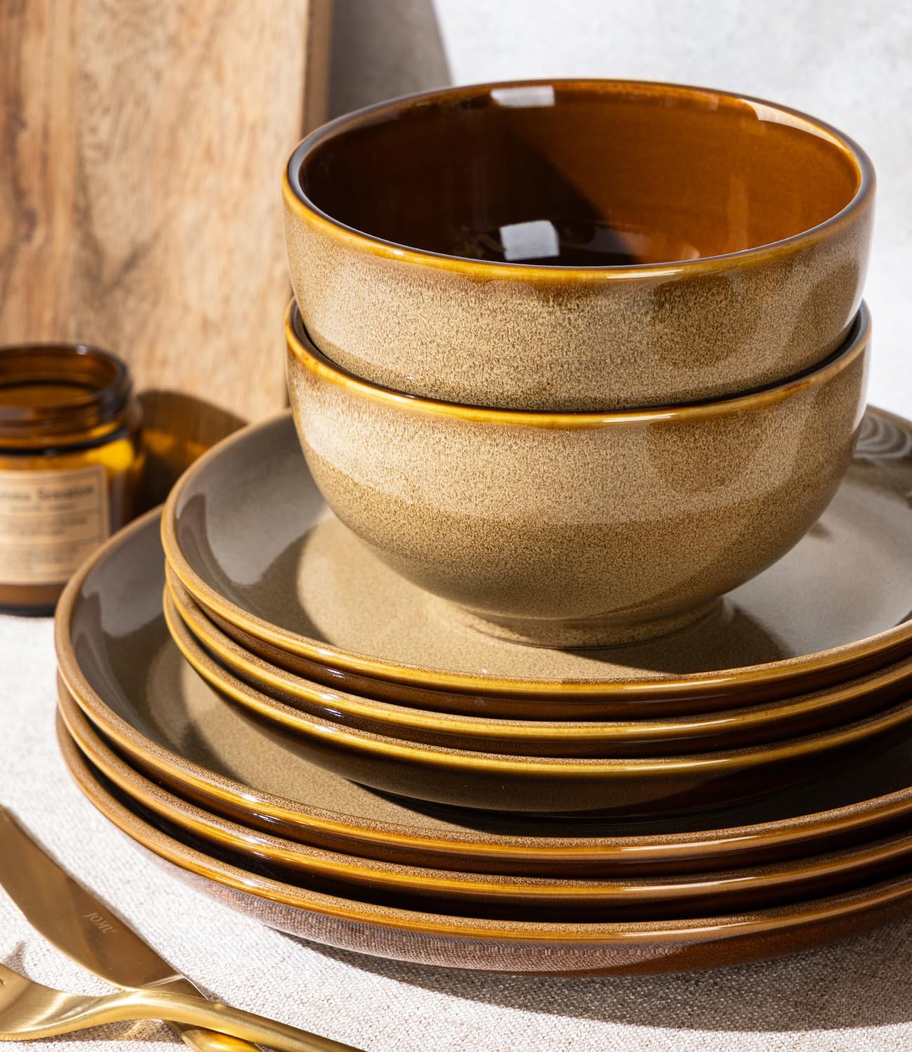 Ceramic Dinnerware Sets for 4,12Pcs Stoneware Plates and Bowls Set | Handmade Reactive Glaze Ceramic Dishes Set,Oven & Microwave,Dishwasher Safe