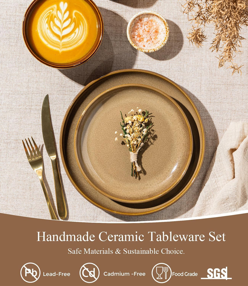 Ceramic Dinnerware Sets for 4,12Pcs Stoneware Plates and Bowls Set | Handmade Reactive Glaze Ceramic Dishes Set,Oven & Microwave,Dishwasher Safe