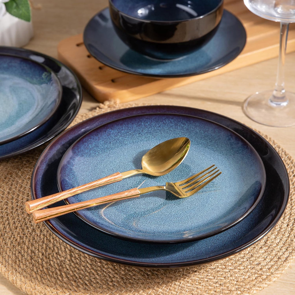 Ceramic Dinnerware Sets for 4,12Pcs Stoneware Plates and Bowls Set | Handmade Reactive Glaze Ceramic Dishes Set,Oven & Microwave,Dishwasher Safe