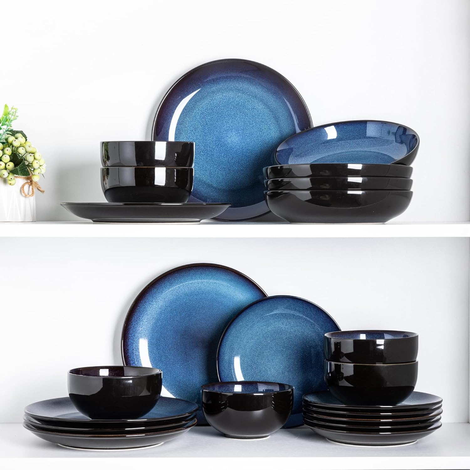 Ceramic Dinnerware Sets for 4,12Pcs Stoneware Plates and Bowls Set | Handmade Reactive Glaze Ceramic Dishes Set,Oven & Microwave,Dishwasher Safe