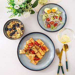 Ceramic Dinnerware Sets for 4,12Pcs Stoneware Plates and Bowls Set | Handmade Reactive Glaze Ceramic Dishes Set,Oven & Microwave,Dishwasher Safe
