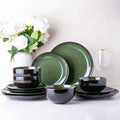 Ceramic Dinnerware Sets for 4,12Pcs Stoneware Plates and Bowls Set | Handmade Reactive Glaze Ceramic Dishes Set,Oven & Microwave,Dishwasher Safe
