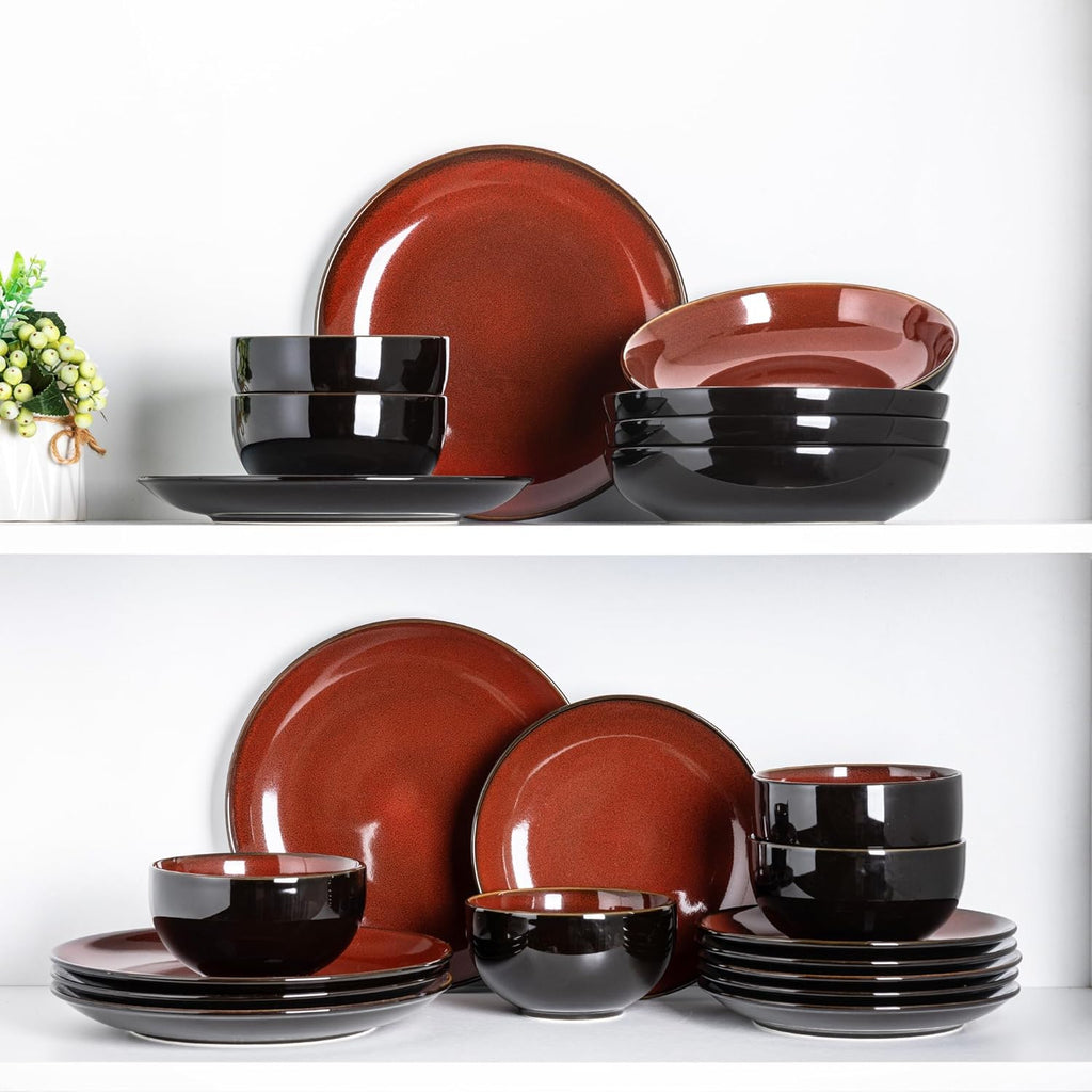 Ceramic Dinnerware Sets for 4,12Pcs Stoneware Plates and Bowls Set | Handmade Reactive Glaze Ceramic Dishes Set,Oven & Microwave,Dishwasher Safe