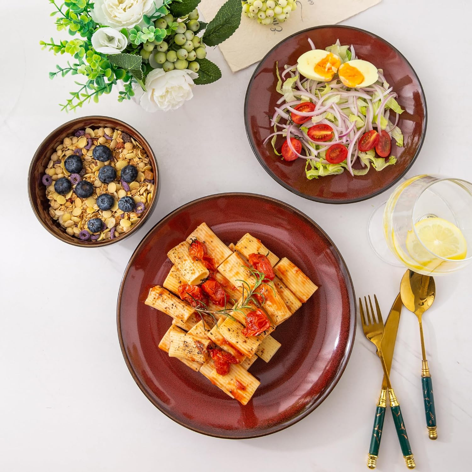 Ceramic Dinnerware Sets for 4,12Pcs Stoneware Plates and Bowls Set | Handmade Reactive Glaze Ceramic Dishes Set,Oven & Microwave,Dishwasher Safe